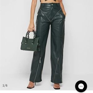 Manière De Voir Forest Green Leather Trousers